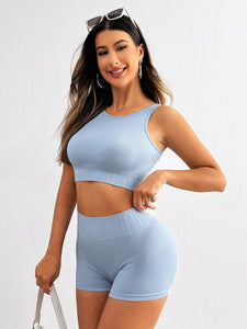 Round Neck Wide Strap Top and Shorts Active Set - All Mine Now Clothing