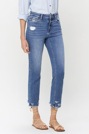 Lovervet High Rise Raw Hem Straight Jeans - All Mine Now Clothing