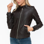 Snobbish PU Leather Biker Jacket with Side Zip Pockets - All Mine Now Clothing