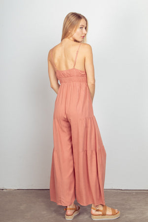 VERY J Sleeveless Ruched Wide Leg Jumpsuit - All Mine Now Clothing