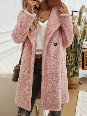 Devine Pocketed Long Sleeve Hooded Teddy Coat - All Mine Now Clothing