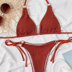 Textured Halter Neck Tie Side Bikini Set - All Mine Now Clothing