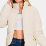 Zenana Zip Up Turtleneck Puffer Jacket with Pockets Trendsi