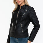 Snobbish Faux Leather Zip Up Mock Neck Jacket - All Mine Now Clothing