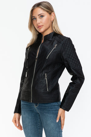 Snobbish Faux Leather Zip Up Mock Neck Jacket - All Mine Now Clothing