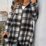 Devine Plaid Zip Up Hooded Coat - All Mine Now Clothing