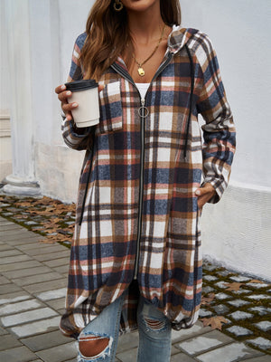 Devine Plaid Zip Up Hooded Coat - All Mine Now Clothing