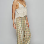 POL Lace Trim Drawstring Checkered Wide Leg Pants - All Mine Now Clothing