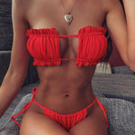 Frill Trim Ruched Bikini Set - All Mine Now Clothing