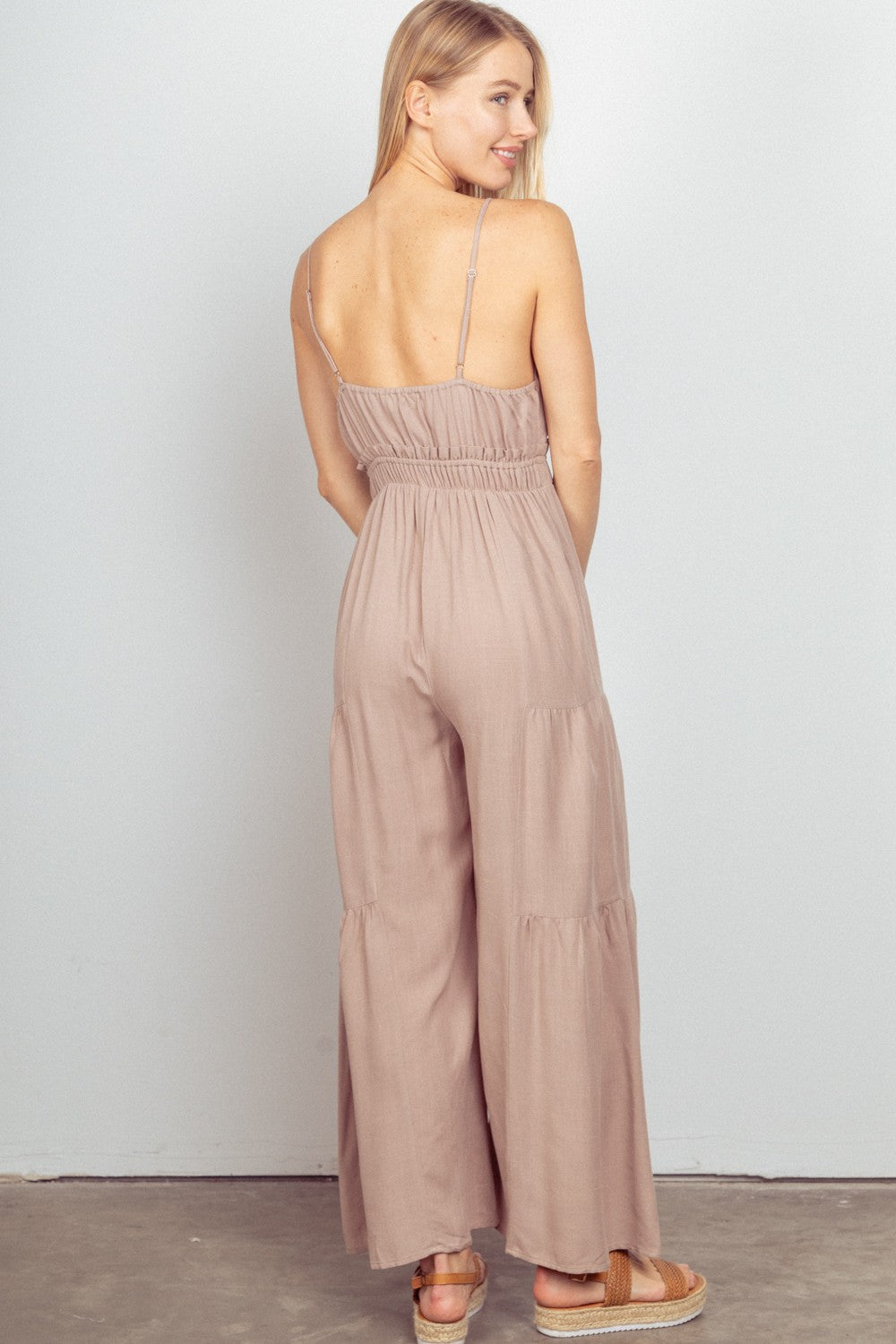 VERY J Sleeveless Ruched Wide Leg Jumpsuit - All Mine Now Clothing