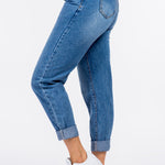 American Bazi High Waist Pleated Waist Mom Jeans Trendsi