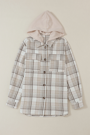 Plaid Removable Hood Button Up Shacket - All Mine Now Clothing