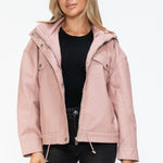 How Dare U Drawstring Hem PU Leather Zip Up Jacket - All Mine Now Clothing