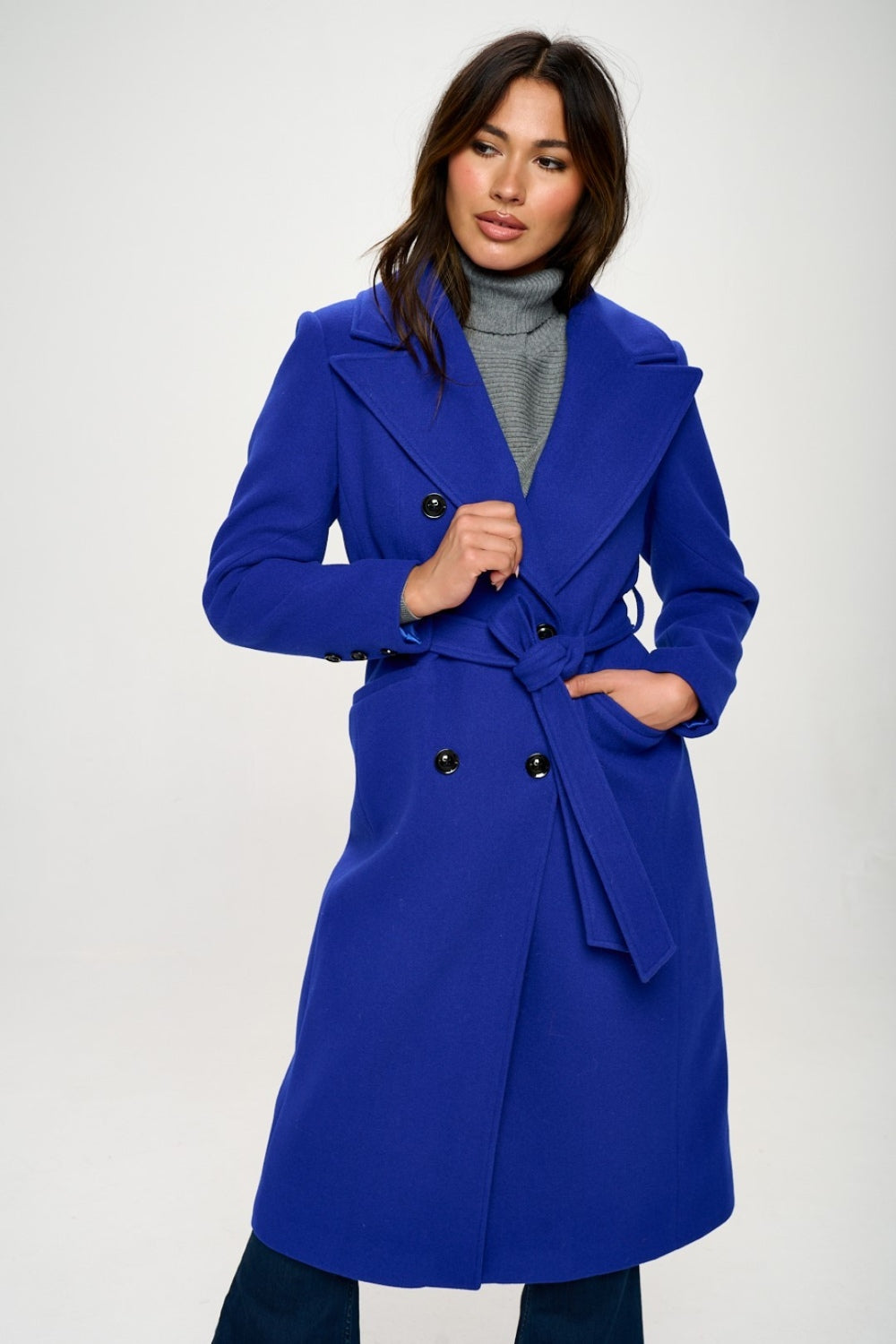 Coalition LA Double-Breasted Longline Coat with Belt - All Mine Now Clothing