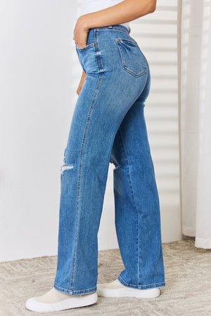 Judy Blue Full Size High Waist Distressed Straight-Leg Jeans - All Mine Now Clothing