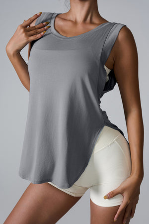 Slit Round Neck Active Tank - All Mine Now Clothing