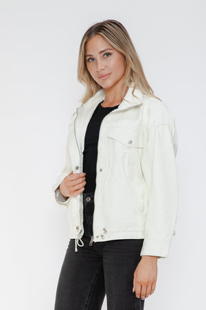 How Dare U Drawstring Hem PU Leather Zip Up Jacket - All Mine Now Clothing