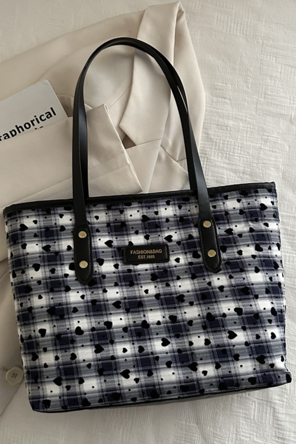 Heart Plaid PU Leather Strap Tote Bag - All Mine Now Clothing