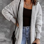 Open Front Hooded Faux Fur Outwear with Pockets - All Mine Now Clothing