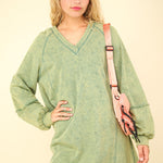 VERY J Mineral Washed Oversized A-Line Mini Dress Trendsi