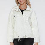 How Dare U Drawstring Hem PU Leather Zip Up Jacket - All Mine Now Clothing