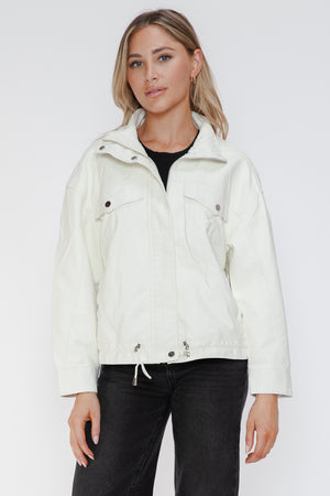 How Dare U Drawstring Hem PU Leather Zip Up Jacket - All Mine Now Clothing