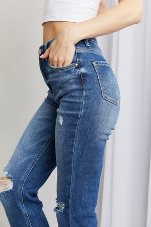 RISEN Frayed Hem Distressed Cropped Jeans - All Mine Now Clothing