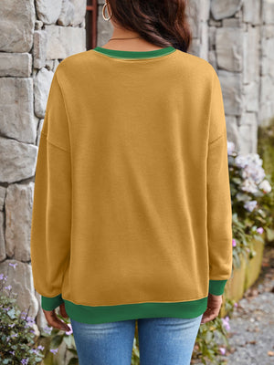 Lovelet Contrast Round Neck Long Sleeve Sweatshirt - All Mine Now Clothing