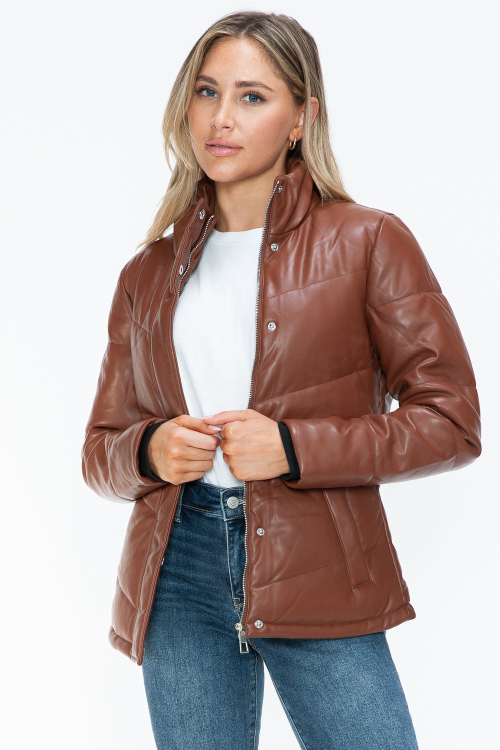 Snobbish Pocketed Zip Up Turtleneck Puffer Jacket - All Mine Now Clothing