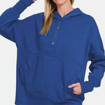 Zenana Half Snap Long Sleeve Hoodie with Kangaroo Pocket - All Mine Now Clothing