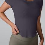 Cutout Round Neck Short Sleeve Active T-Shirt - All Mine Now Clothing