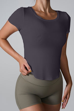 Cutout Round Neck Short Sleeve Active T-Shirt - All Mine Now Clothing