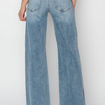 RISEN Mid Rise Button Fly Wide Leg Jeans Trendsi