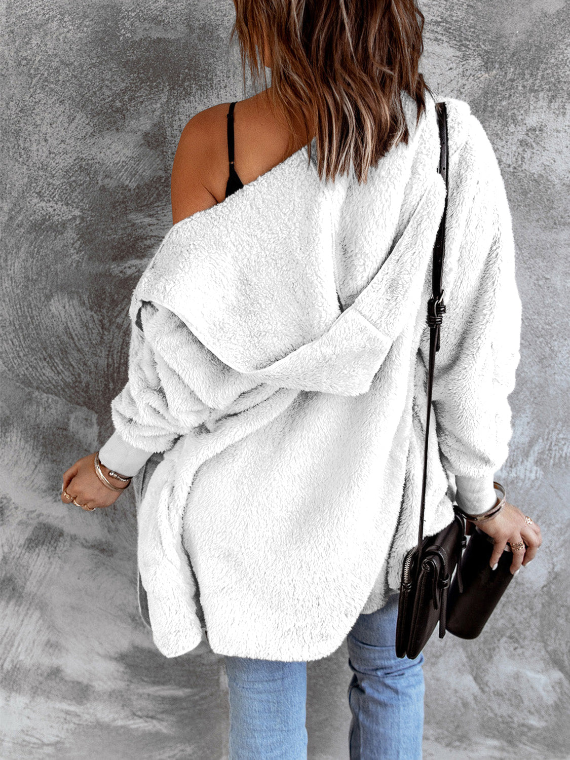 Open Front Hooded Faux Fur Outwear with Pockets - All Mine Now Clothing