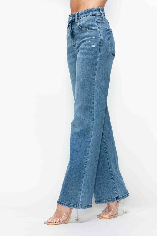 bytos Full Size High Rise Wide Leg Jeans with Pockets Trendsi