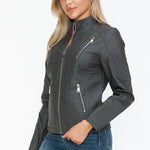 Snobbish Faux Leather Zip Up Mock Neck Jacket - All Mine Now Clothing