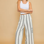 Umgee Peace Sign Patch Striped Wide Leg Pants - All Mine Now Clothing