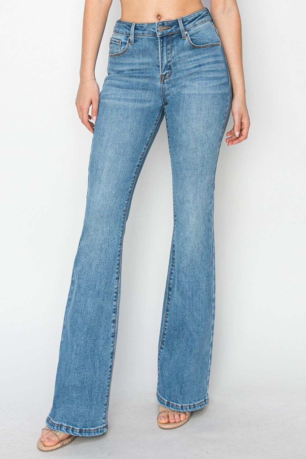 RISEN Mid Rise Flare Jeans with Pockets - All Mine Now Clothing