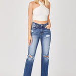 Risen Full Size Raw Hem Distressed Straight Jeans - All Mine Now Clothing