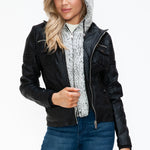 YMI Removable Faux Layered Multi-Pocket Jacket with Fuzzy Hood - All Mine Now Clothing