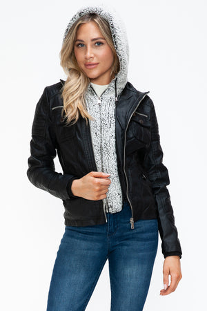 YMI Removable Faux Layered Multi-Pocket Jacket with Fuzzy Hood - All Mine Now Clothing