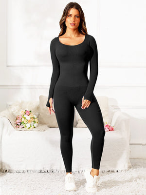 Scoop Neck Long Sleeve Active Jumpsuit - All Mine Now Clothing