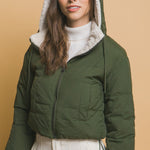 Love Tree Zip Up Cropped Hooded Sherpa Reversible Jacket Trendsi