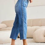 Judy Blue Full Size Braid Side Detail Wide Leg Jeans Trendsi