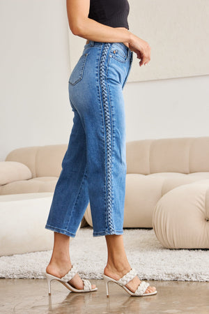 Judy Blue Full Size Braid Side Detail Wide Leg Jeans Trendsi