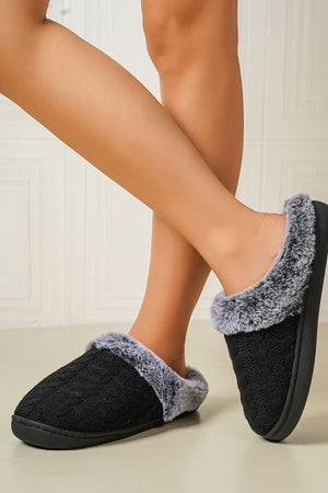 Cable-Knit Fluff Round Toe Slippers - All Mine Now Clothing