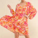 And The Why Full Size Printed Tie Back Long Sleeve Dress - All Mine Now Clothing