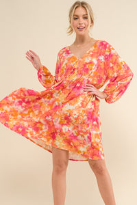 And The Why Full Size Printed Tie Back Long Sleeve Dress - All Mine Now Clothing