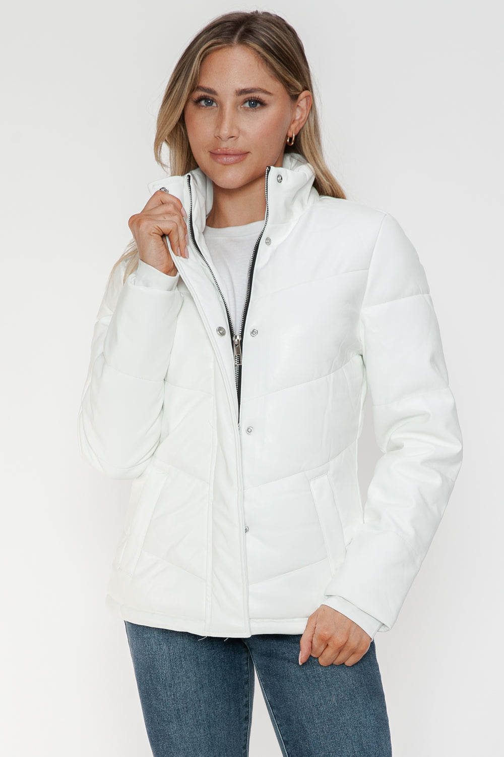 Snobbish Pocketed Zip Up Turtleneck Puffer Jacket - All Mine Now Clothing