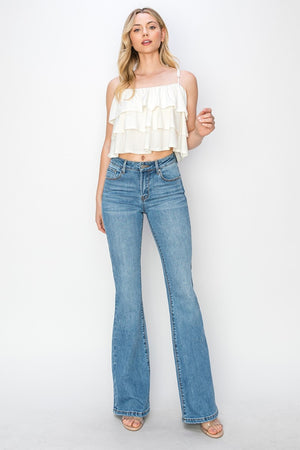 RISEN Mid Rise Flare Jeans with Pockets - All Mine Now Clothing